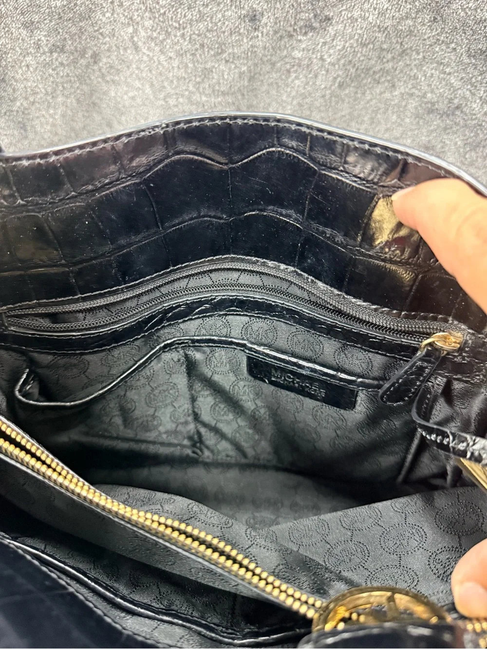 Michael Kors Black Croc-Embossed Leather Satchel with Strap